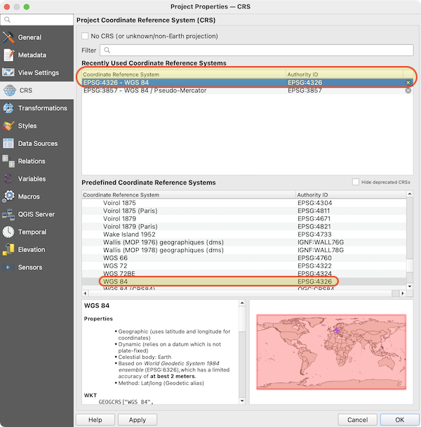 QGIS CRS Selection